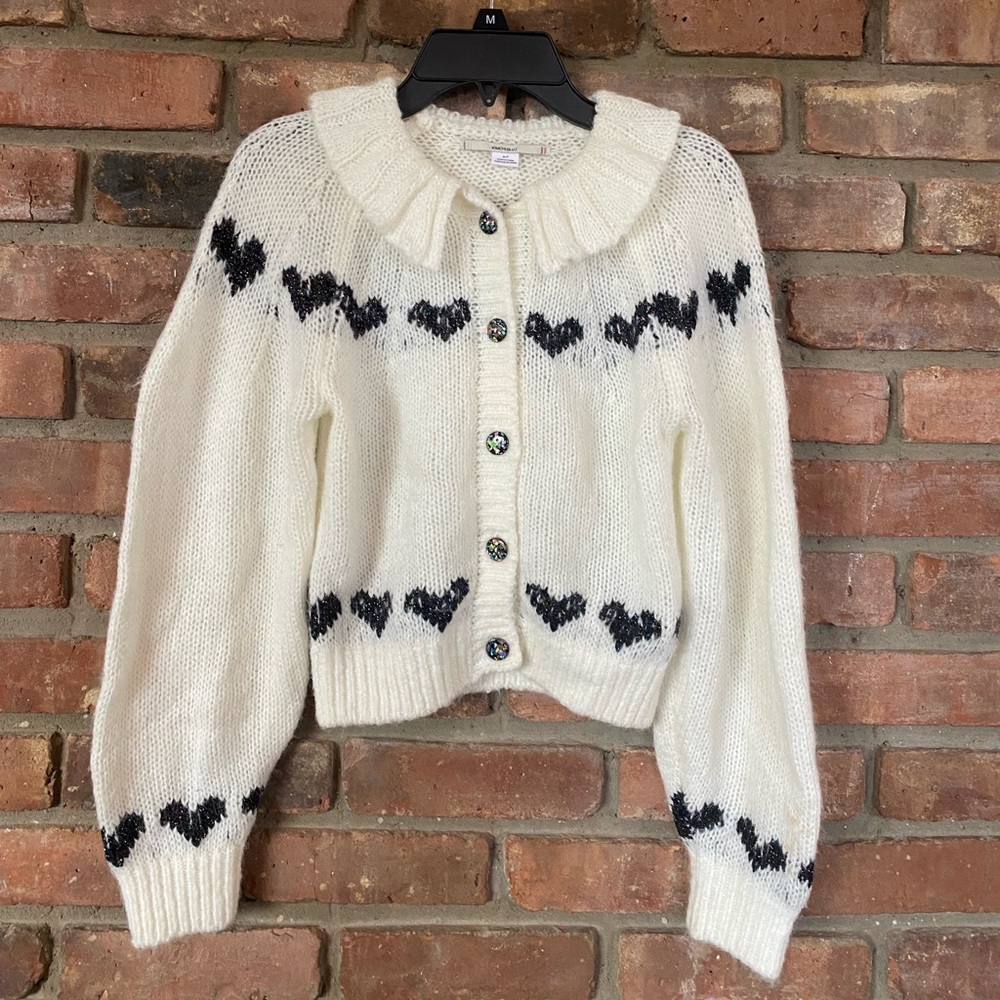Kimchi Blue Cream Cardigan with Black Heart Motif - Small